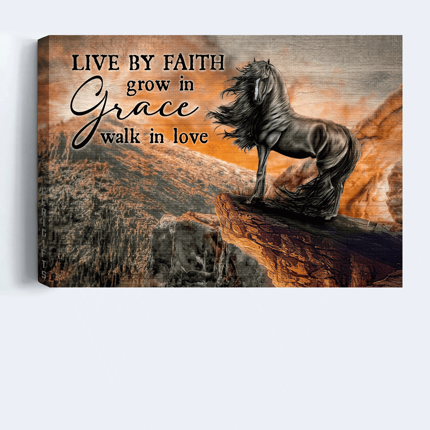 Jesus Landscape Canvas- Black horse, Amazing volcano canvas- Gift for Christian- Live by faith, Grow in grace, Walk in love - Landscape Canvas Prints, Christian Wall Art