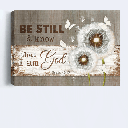 Jesus Landscape Canvas- Dandelion, White butterflies, Vintage Painting canvas- Gift for Christian- Be still and know that I am God