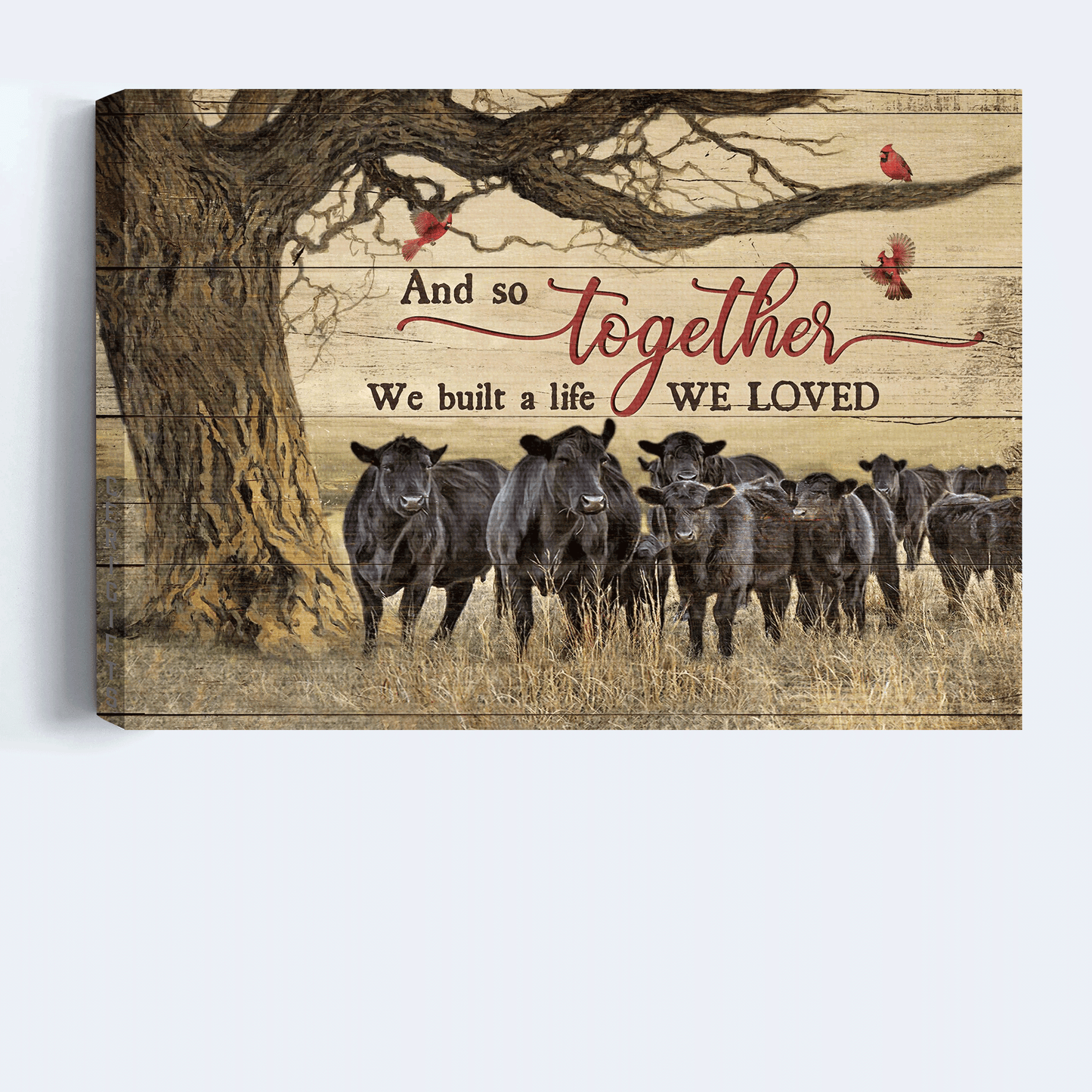 Jesus Landscape Canvas- Black cow drawing, Red cardinal- Gift for Christian- And so together we built a life we loved - Landscape Canvas Prints, Wall Art