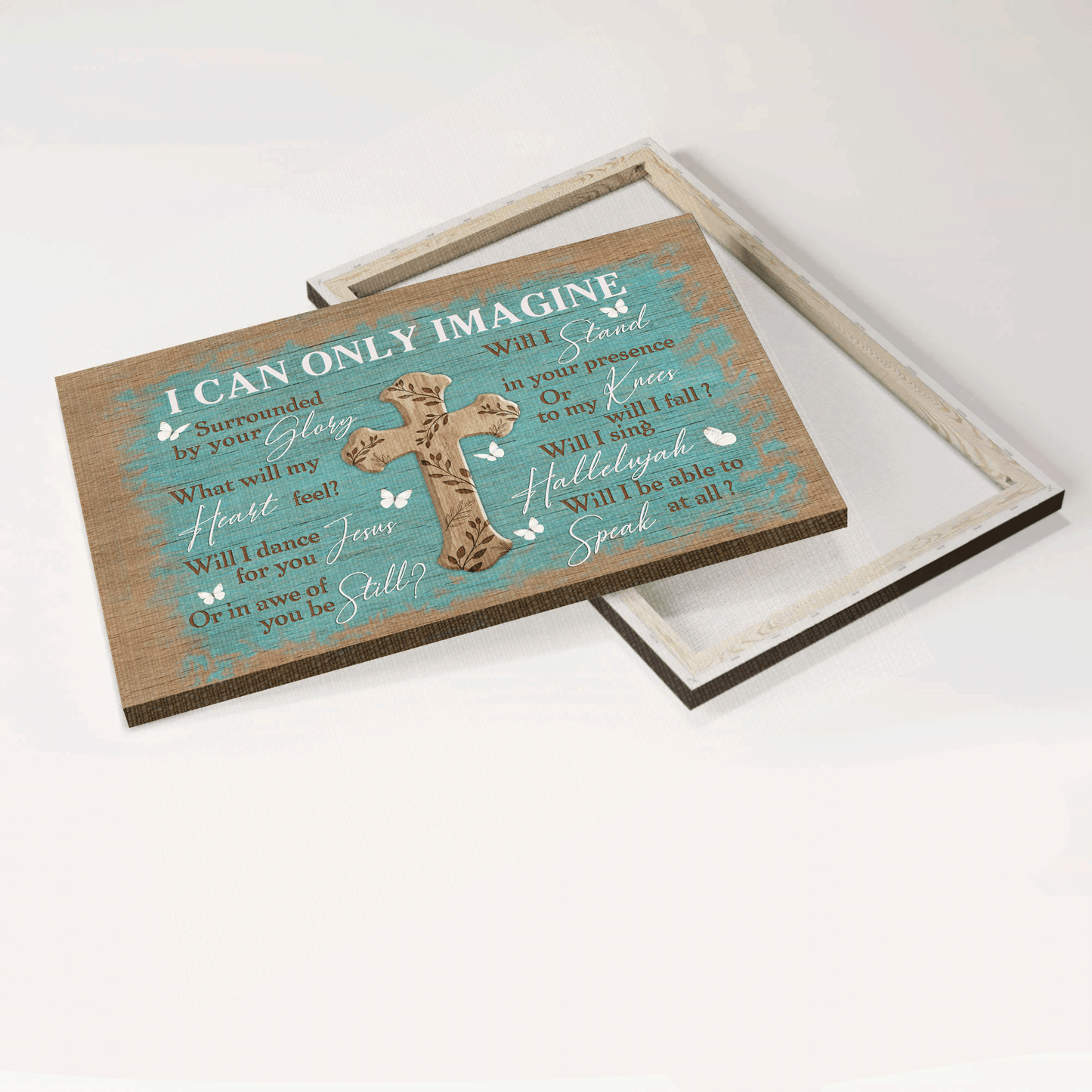 Jesus Landscape Canvas - Vintage Cross, Blue Background, Butterfly Canvas - Gift For Christian - I Can Only Imagine Canvas