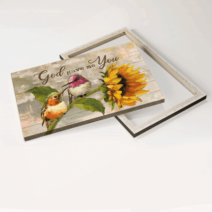 Jesus Landscape Canvas - Sunflower Painting, Hummingbird Painting Canvas- Gift For Christian - God Gave Me You Canvas