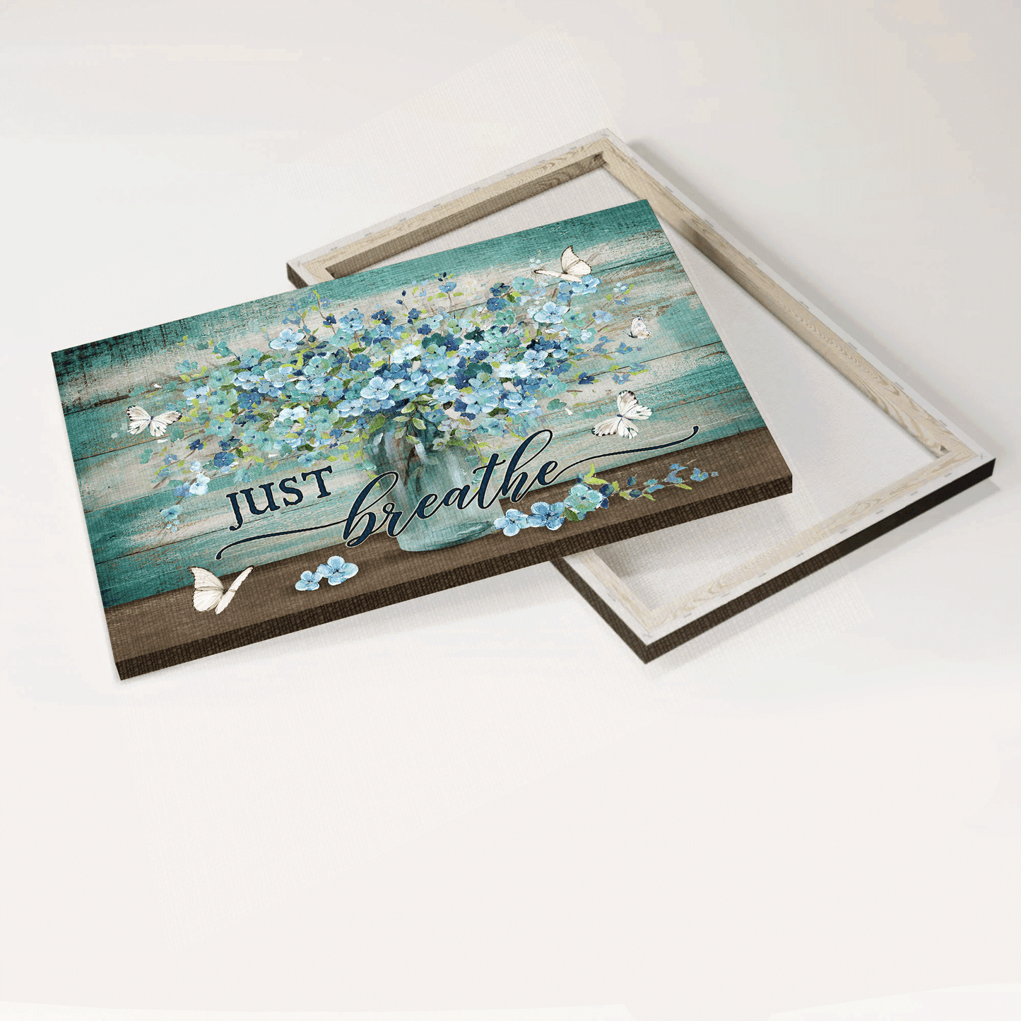 Jesus Landscape Canvas- Abstract Art, Watercolor Blue Flower, White Butterfly Landscape Canvas- Gift For Religious Christian- Just Breathe