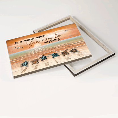 Jesus Landscape Canvas - Beautiful sunset, Sea turtle, To the ocean Landscape Canvas - Gift For Christian - In a world where you can be anything, Be kind