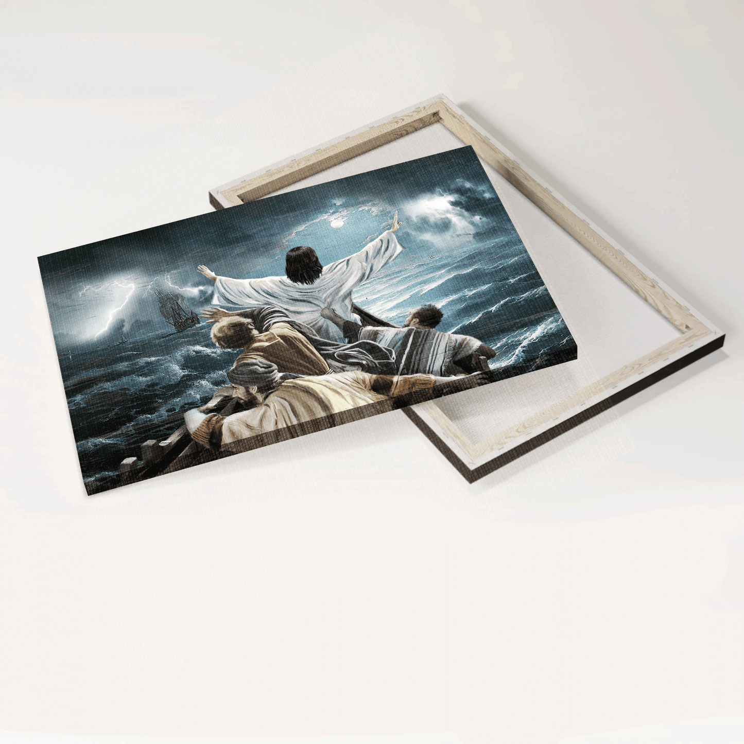 Jesus Landscape Canvas - The Storm On The Sea, Jesus Saved Us - Gift For Christian