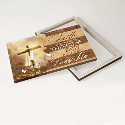Jesus Landscape Canvas - Beautiful cross, Mountain drawing Landscape Canvas - Gift For Christian - Faith does not make things easy