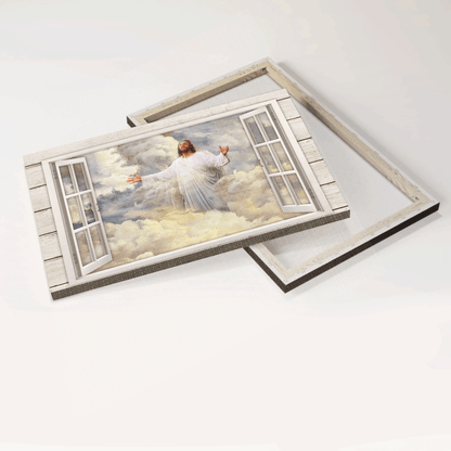 Jesus Landscape Canvas - Beautiful heaven, Jesus painting, Vintage windows, Jesus in the clouds canvas- Gift for Christian