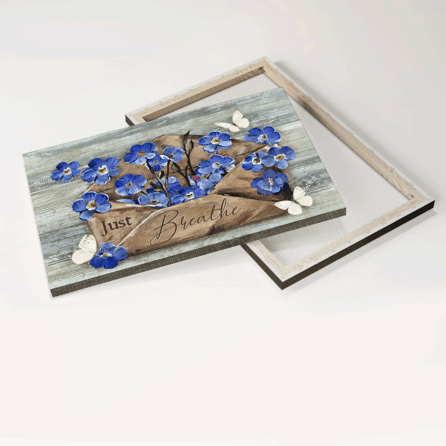 Jesus Landscape Canvas- Blue flower, White butterfly, Abstract painting, Vintage letter, Just breathe canvas- Gift for Christian - Landscape Canvas Prints, Wall Art