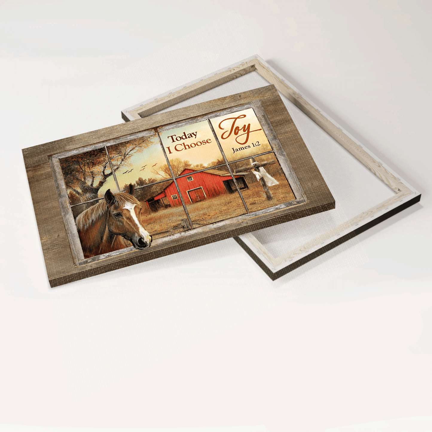 Jesus Landscape Canvas- Beautiful horse, Colorful sunset, Red house, Cross canvas- Gift for Christian- Today I choose joy