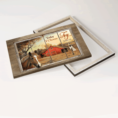 Jesus Landscape Canvas- Beautiful horse, Colorful sunset, Red house, Cross canvas- Gift for Christian- Today I choose joy
