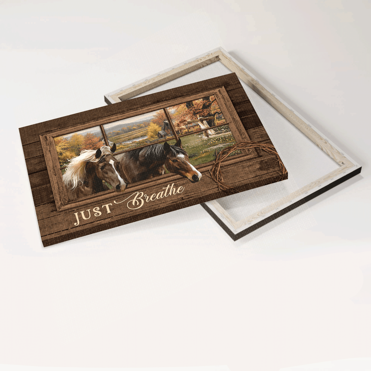 Jesus Landscape Canvas - Watercolor Horse, Autumn Forest, Beautiful Mountain Canvas - Gift For Christian - Just Breathe Canvas