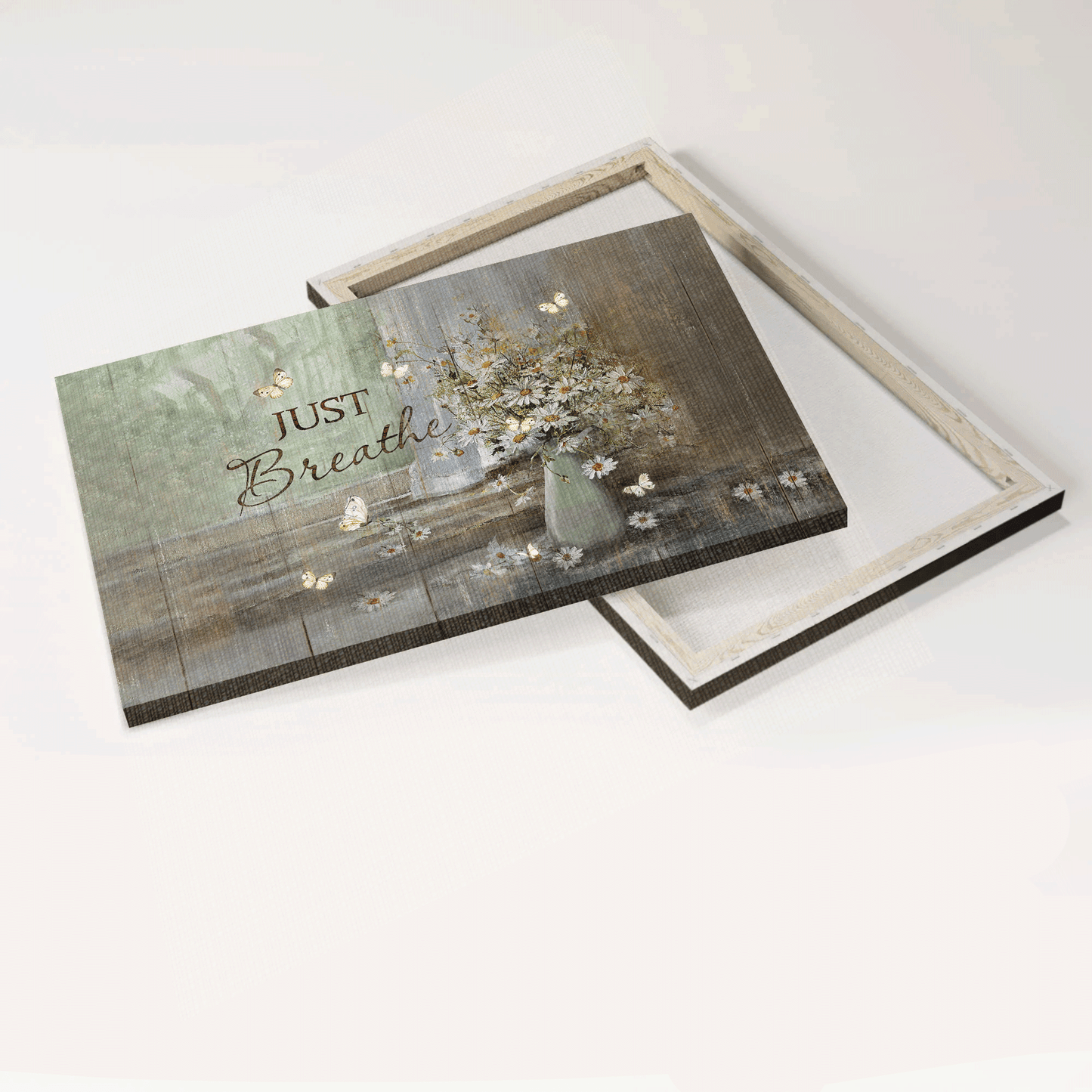 Jesus Landscape Canvas - Vintage Flower Vase, Daisy Flower Canvas - Gift For Christian - Just Breathe Canvas