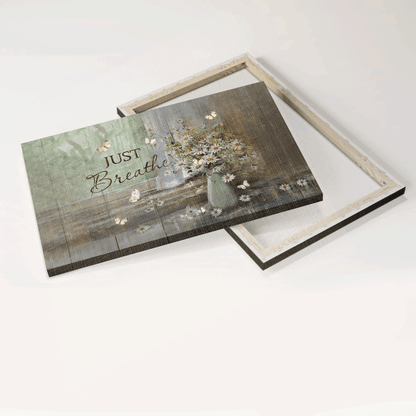Jesus Landscape Canvas - Vintage Flower Vase, Daisy Flower Canvas - Gift For Christian - Just Breathe Canvas