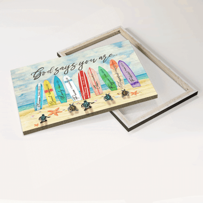 Jesus Landscape Canvas - Turtle, On The Beach, Surfboard Canvas - Gift For Christian - God Says You Are Canvas