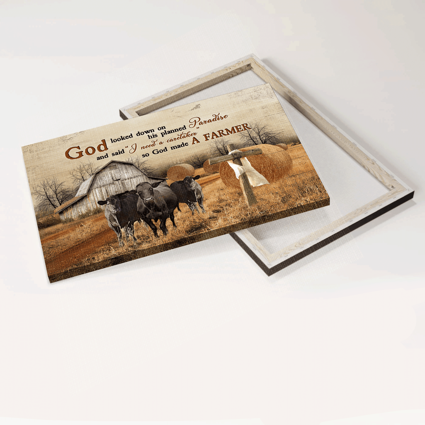 Jesus Landscape Canvas- Black cow, Rice field, Old barn canvas- Gift for Christian- God looked down on his planned paradise - Landscape Canvas Prints, Christian Wall Art