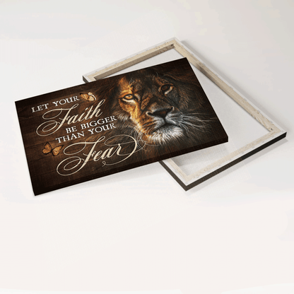 Jesus Landscape Canvas - Lion painting, Brown butterfly Landscape Canvas - Gift For Christian - Let your faith be bigger than you fear Landscape Canvas