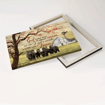 Jesus Landscape Canvas- Aberdeen Angus Canvas, Tranquil Farm, Under The Tree, Spring Grass Field Landscape Canvas- Gift For Religious Christian- God Looked Down On His Planned Paradise