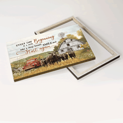 Jesus Landscape Canvas- Aberdeen Angus Canvas, Sunflower Car, Tranquil Farm- Gift For Religious Christian- Every Day Is A New Beginning