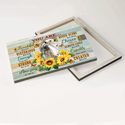 Jesus Landscape Canvas- Beautiful horse, Sunflower canvas- Gift for Christian- You are victorious, strong, never alone and always loved