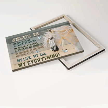 Jesus Landscape Canvas - White Horse Painting, Blue Butterfly Canvas - Gift For Christian - Jesus Is My Everything Canvas