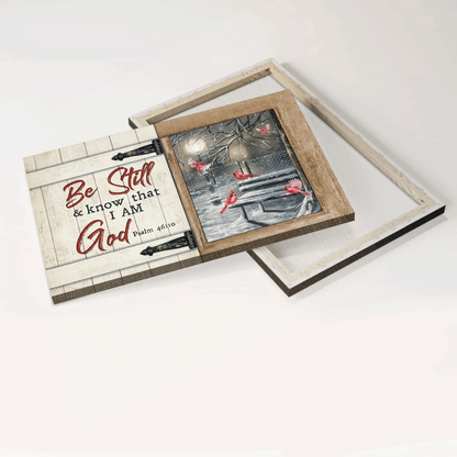 Jesus Landscape Canvas -Beautiful night, Snow drawing, Cardinal Landscape Canvas - Gift For Christian - Be still and know that I am God