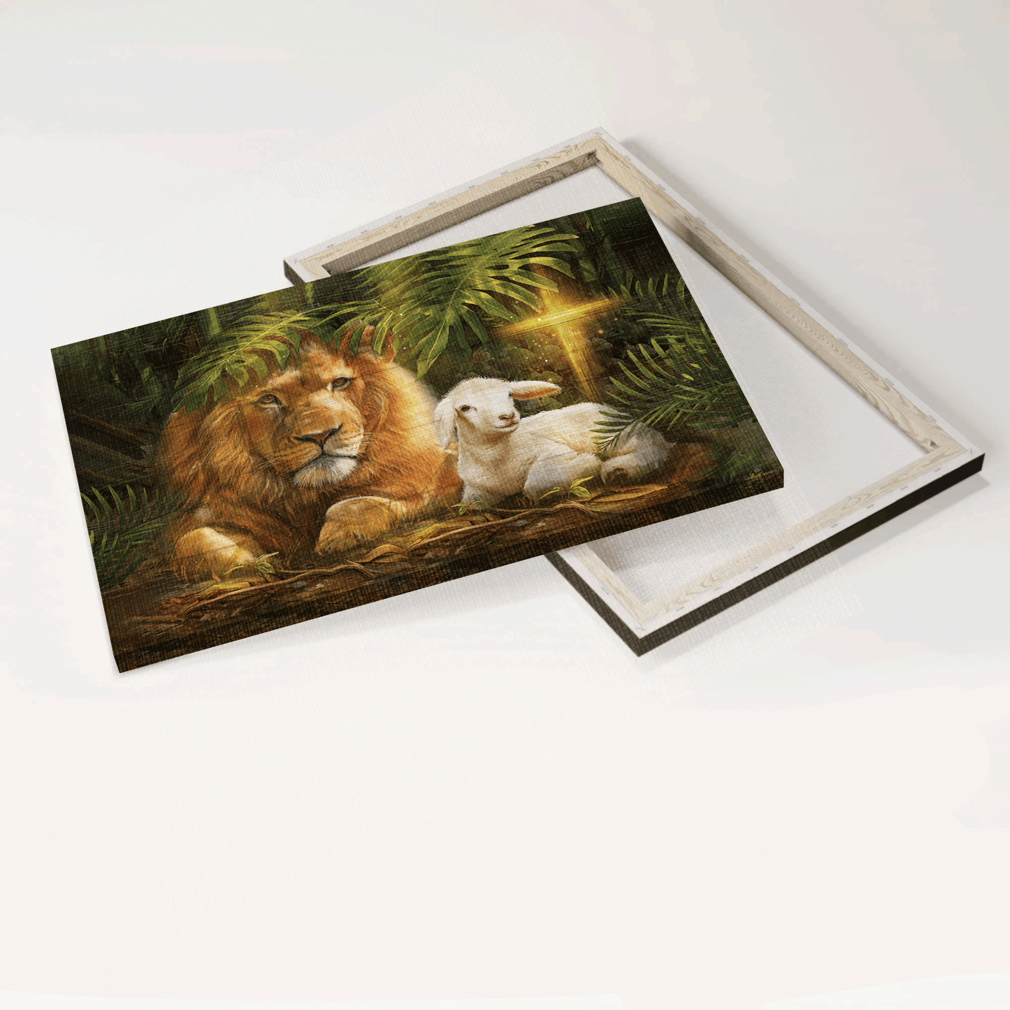 Jesus Landscape Canvas - Big lion king, Beautiful lamb, Unique cross, Lion of Judah, Lamb of God  Landscape Canvas - Gift For Christian Landscape Canvas