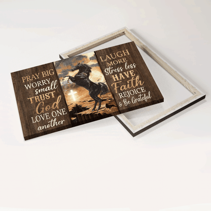 Jesus Landscape Canvas- Black horse painting, The amazing horse, The cross light canvas- Gift for Christian- Have faith, Rejoice & Be grateful - Landscape Canvas Prints, Christian Wall Art