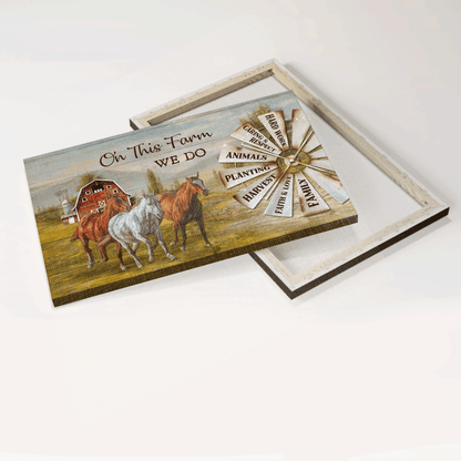 Jesus Landscape Canvas- Beautiful horses, Windmill painting, Red house canvas- Gift for Christian- On this farm we do hard work