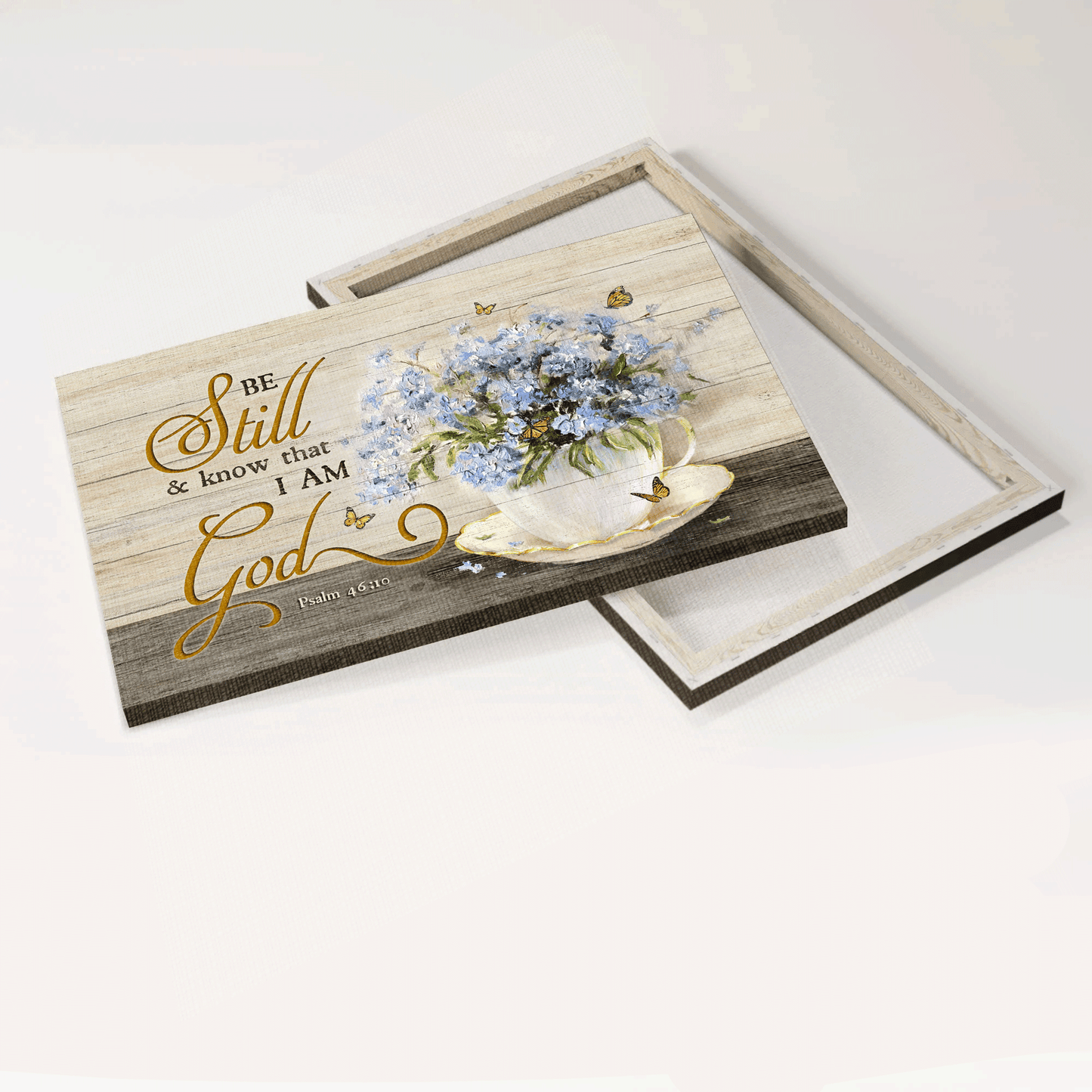 Jesus Landscape Canvas - Blue flower painting, Monarch butterfly, Abstract art Landscape Canvas - Gift For Christian - Be still & know that I am God Landscape Canvas