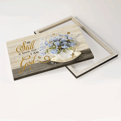 Jesus Landscape Canvas - Blue flower painting, Monarch butterfly, Abstract art Landscape Canvas - Gift For Christian - Be still & know that I am God Landscape Canvas