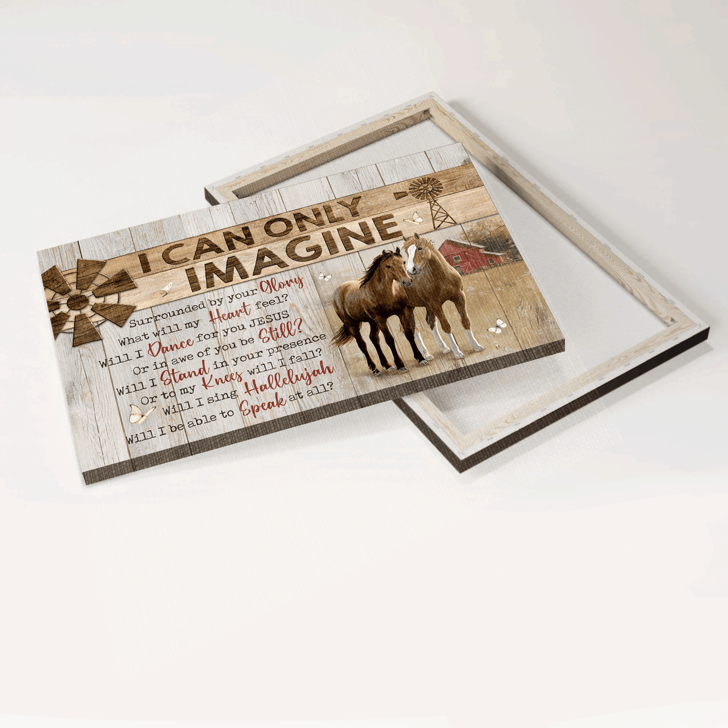 Jesus Landscape Canvas- Beautiful horse, Wooden windmill, White butterfly canvas- Gift for Christian- I can only imagine