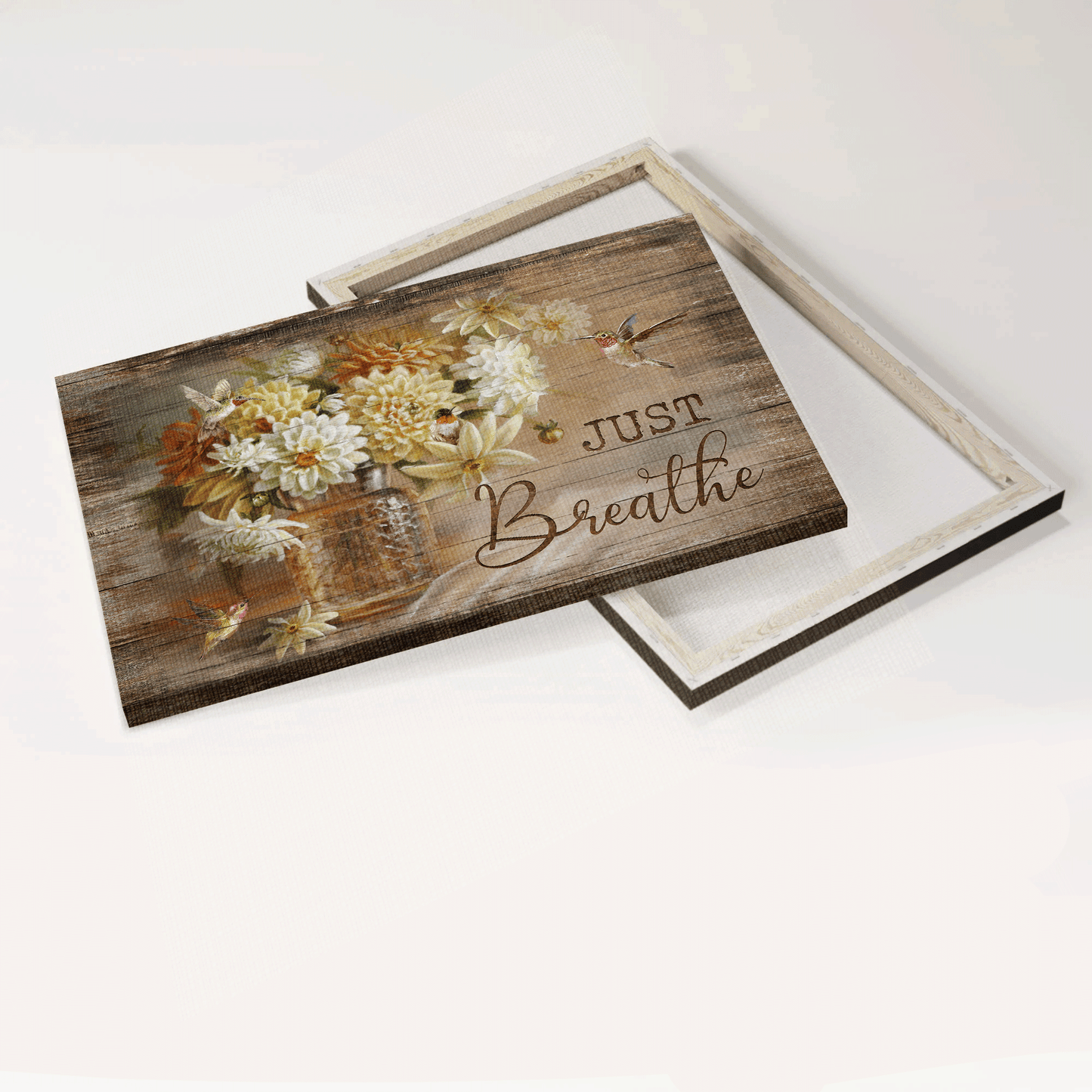 Jesus Landscape Canvas - Watercolor Hummingbird, Rustic White Flower, Vintage Painting Canvas - Gift For Christian - Just Breathe Canvas