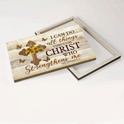 Jesus Landscape Canvas - Sunflower, Butterfly, Wooden Cross Canvas - Gift For Christian - I Can Do All Things Through Christ Who Strengthens Me Canvas