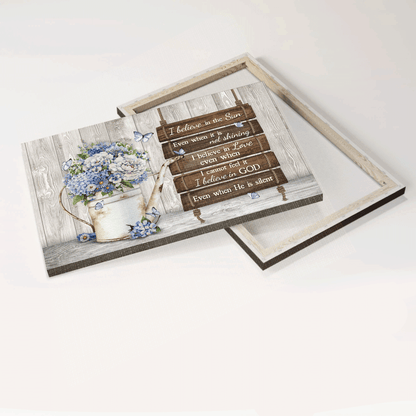 Jesus Landscape Canvas- Blue hydrangea, White flower, Pretty butterfly canvas- Gift for Christian- I believe in the sun - Landscape Canvas Prints, Christian Wall Art