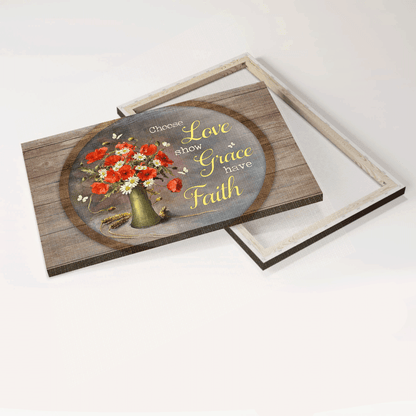 Jesus Landscape Canvas - Pretty butterfly, Poppy painting, White daisy Canvas - Gift for Christian -  Choose love show grace have faith Landscape Canvas