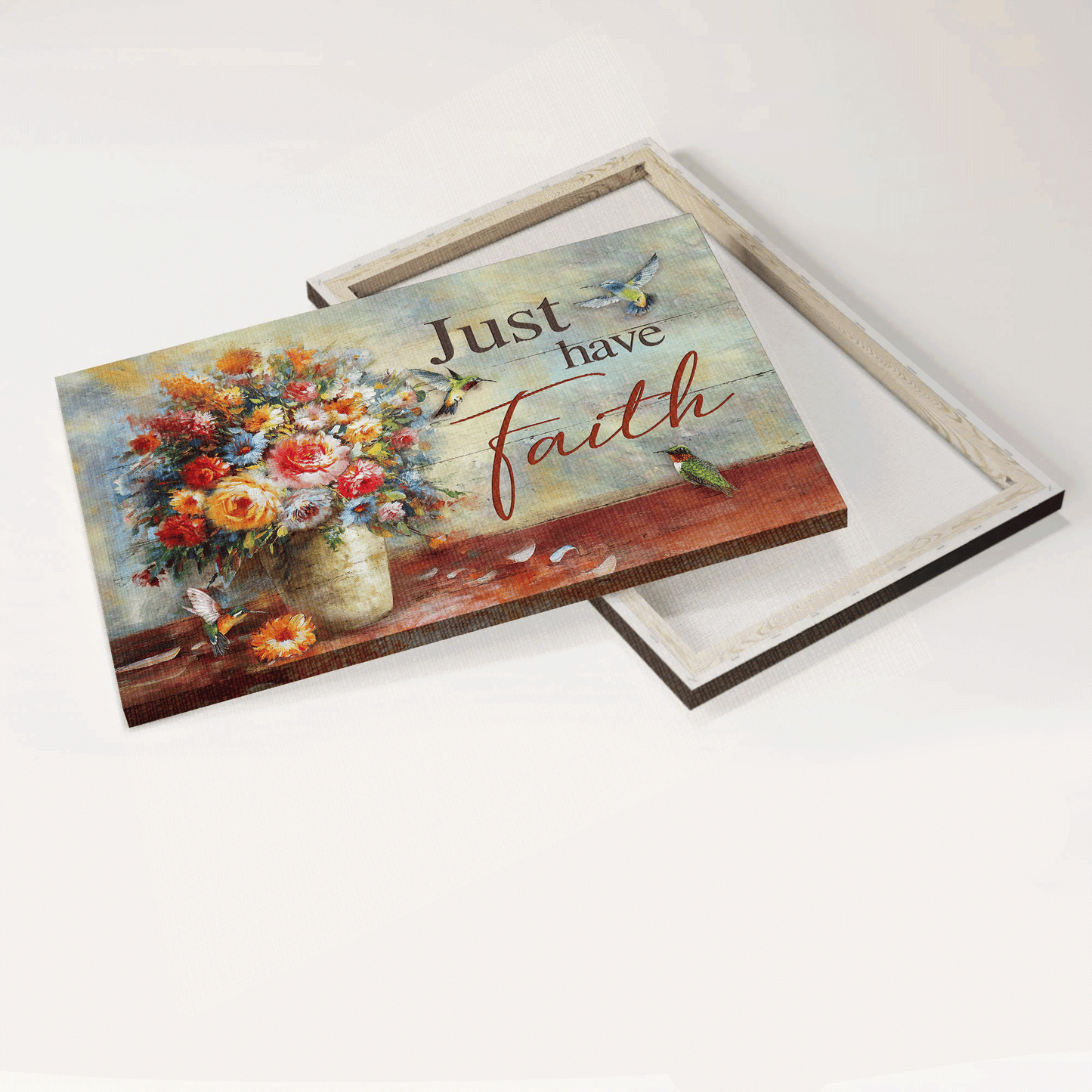 Jesus Landscape Canvas - Vintage Flower Vase, Hummingbird, Still Life Painting Canvas - Gift For Christian - Just Have Faith Canvas