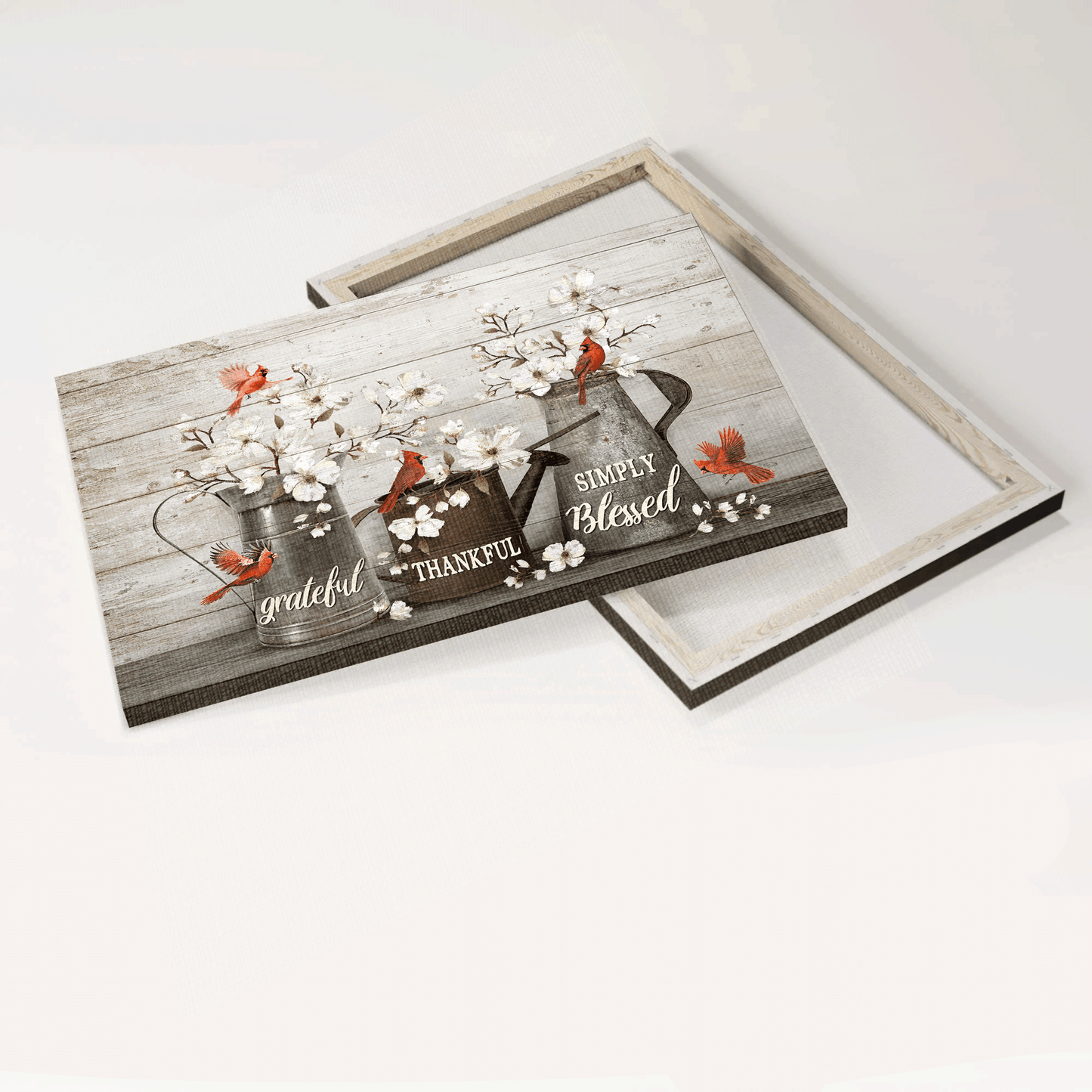 Jesus Landscape Canvas - Beautiful white flowers, Red cardinals, Water pots Landscape Canvas - Gift For Christian - Simply blessed