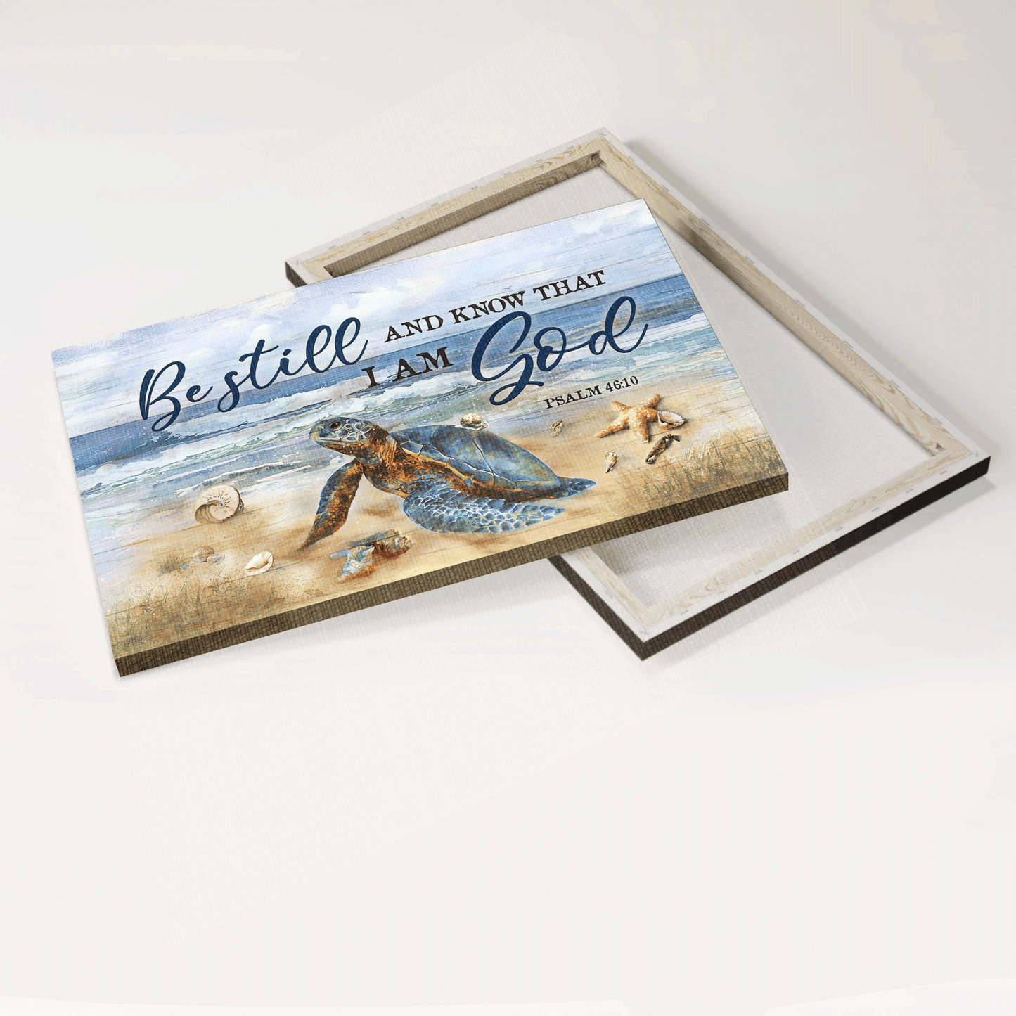 Jesus Landscape Canvas - Beautiful turtle, Blue ocean painting, Starfish Landscape Canvas - Gift For Christian -  Be still and know that I am God