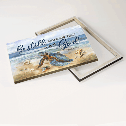 Jesus Landscape Canvas - Beautiful turtle, Blue ocean painting, Starfish Landscape Canvas - Gift For Christian -  Be still and know that I am God