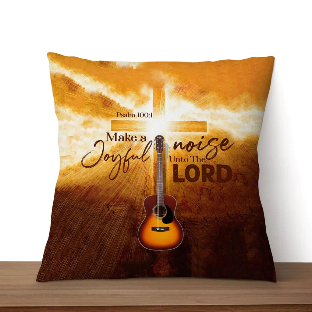 Bible Verse Pillow - Jesus Pillow - Heaven Light, Guitar, Cross Light Pillow - Gift For Christian - Make A Joyful Noise Unto The Lord Psalm 100:1 Pillow