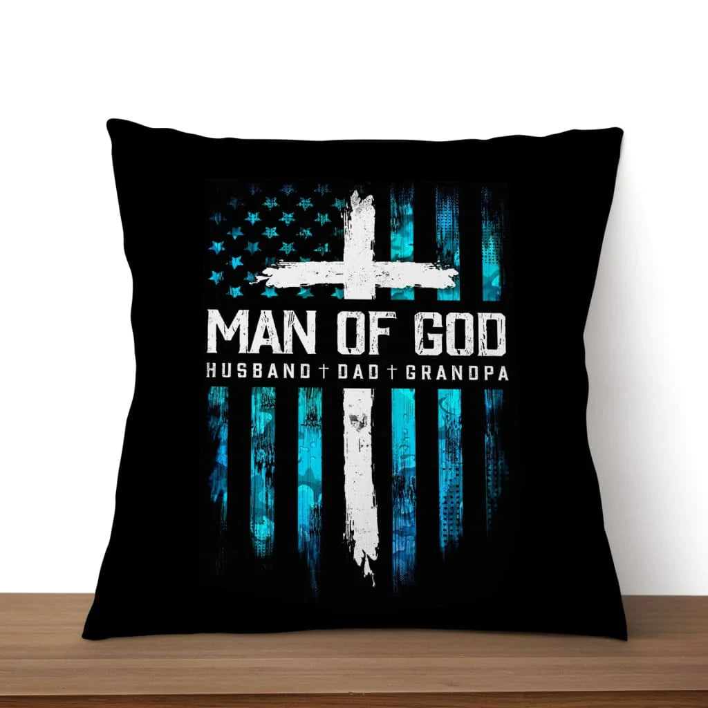 Bible Verse Pillow - Jesus Pillow - Amazing Cross, American Flag Pillow - Gift For Christian - Man Of God Husband Dad Grandpa Christian Pillow