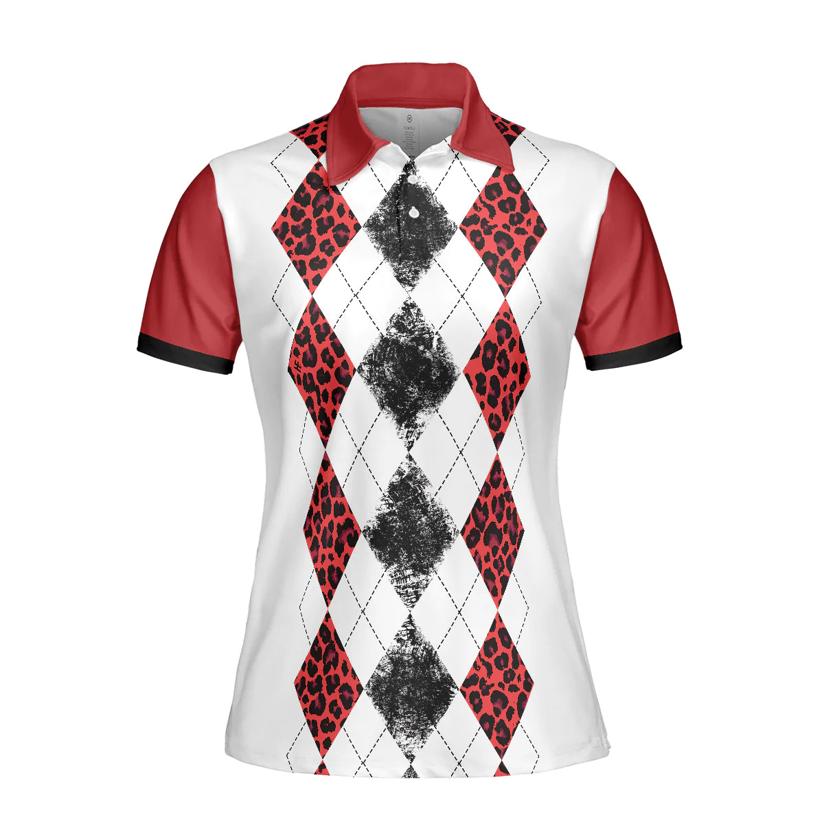 White And Red Leopard Argyle Pattern Wine Women Polo Shirt, Just A Woman Who Loves Golf And Hallowine Golf Short Sleeve Shirt For Female, Halloween Golf Shirt For Ladies