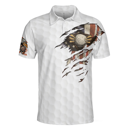 American Flag Golfer Eagle Golf Ball Texture Men Polo Shirt, Ripped American Flag Polo Shirt, Patriotic Golf Shirt For Men, Gift For Golfers