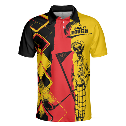 Argyle Pattern German Flag Skeleton Golfing Men Polo Shirt, Golf I Like It Rough Polo Shirt, Funny Golf Shirt For Men