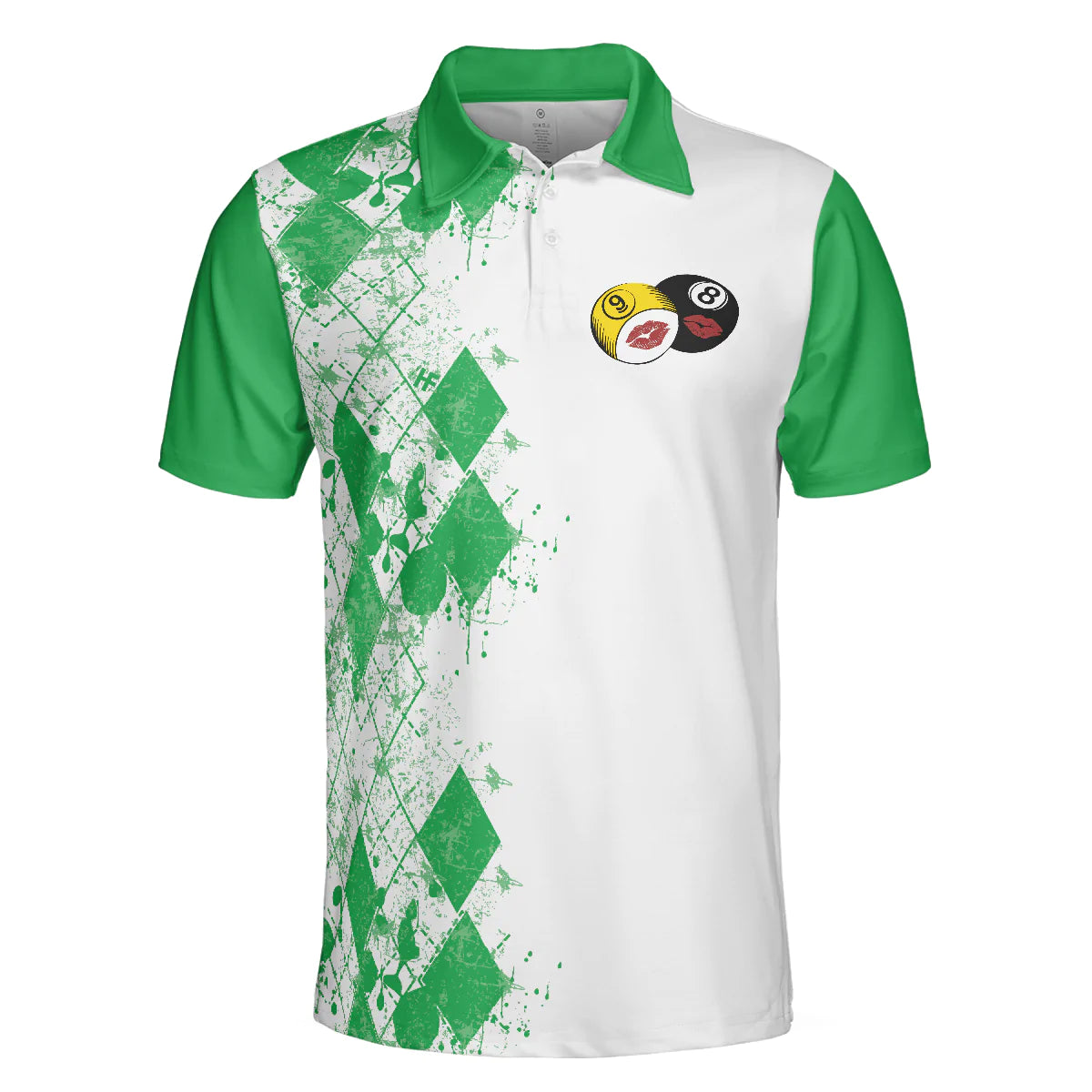 Green Argyle Pattern Billiards Men Polo Shirt, Kiss My Balls For Luck Death Polo Shirt, Polo Style Billiards Shirt For Male, Gift For Billiard Lovers