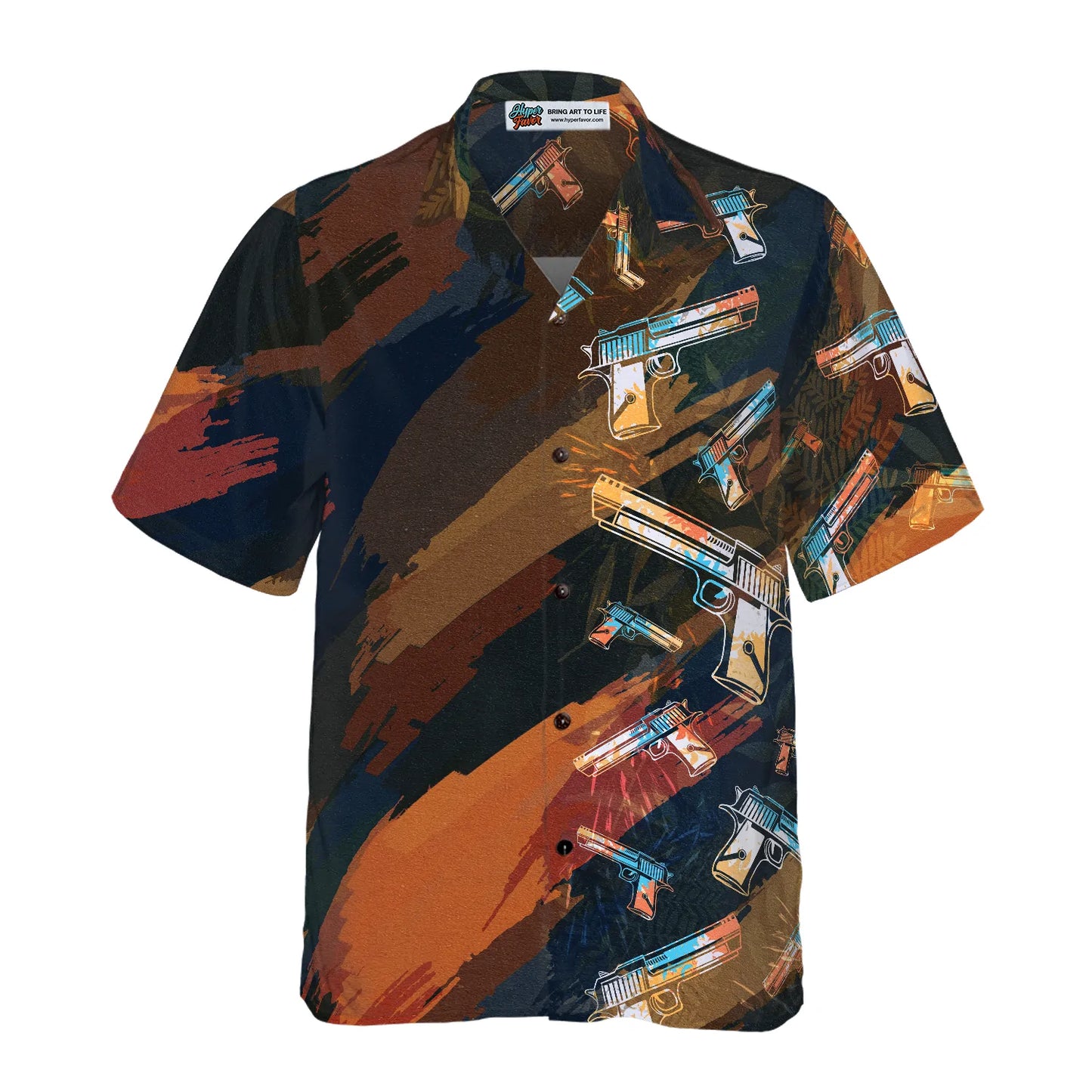 Artistic Tropical Gun Hawaiian Shirt, Colorful Aloha Shirt For Men & Women, Best Gift For Summer, Husband, Wife, Boyfriend, Girlfriend