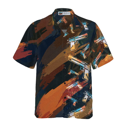 Artistic Tropical Gun Hawaiian Shirt, Colorful Aloha Shirt For Men & Women, Best Gift For Summer, Husband, Wife, Boyfriend, Girlfriend