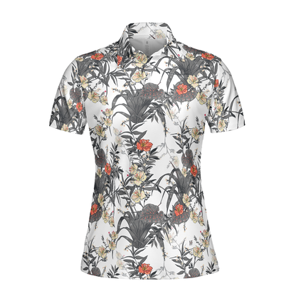 Tropical Flowers Shirt Short Sleeve Women Polo Shirt - Perfect Gift For Women