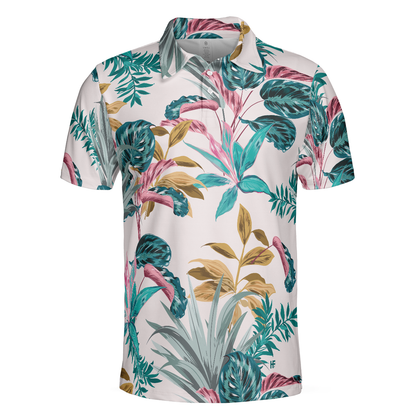 Exotic Tropical Plants Men Polo Shirt, Best Tropical Plant Polo Shirt For Adults, Tropical Themed Shirt