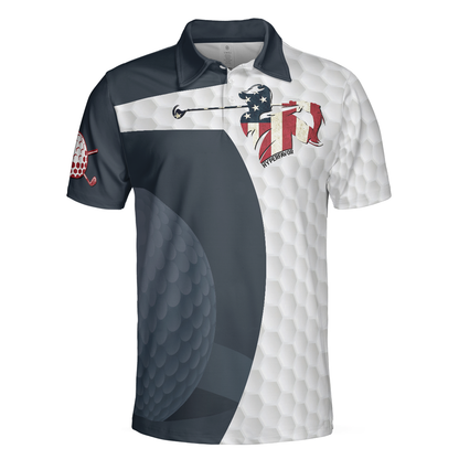 Golf Swing American Flag Polo Shirt, Golf Ball Texture Polo Shirt, Patriotic Golf Shirt For Men, Cool Gift For Golfers
