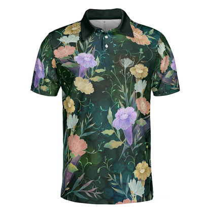 Vintage Floral Golf Texture Polo Shirt, Flower Polo Shirt - Perfect Gift For Men